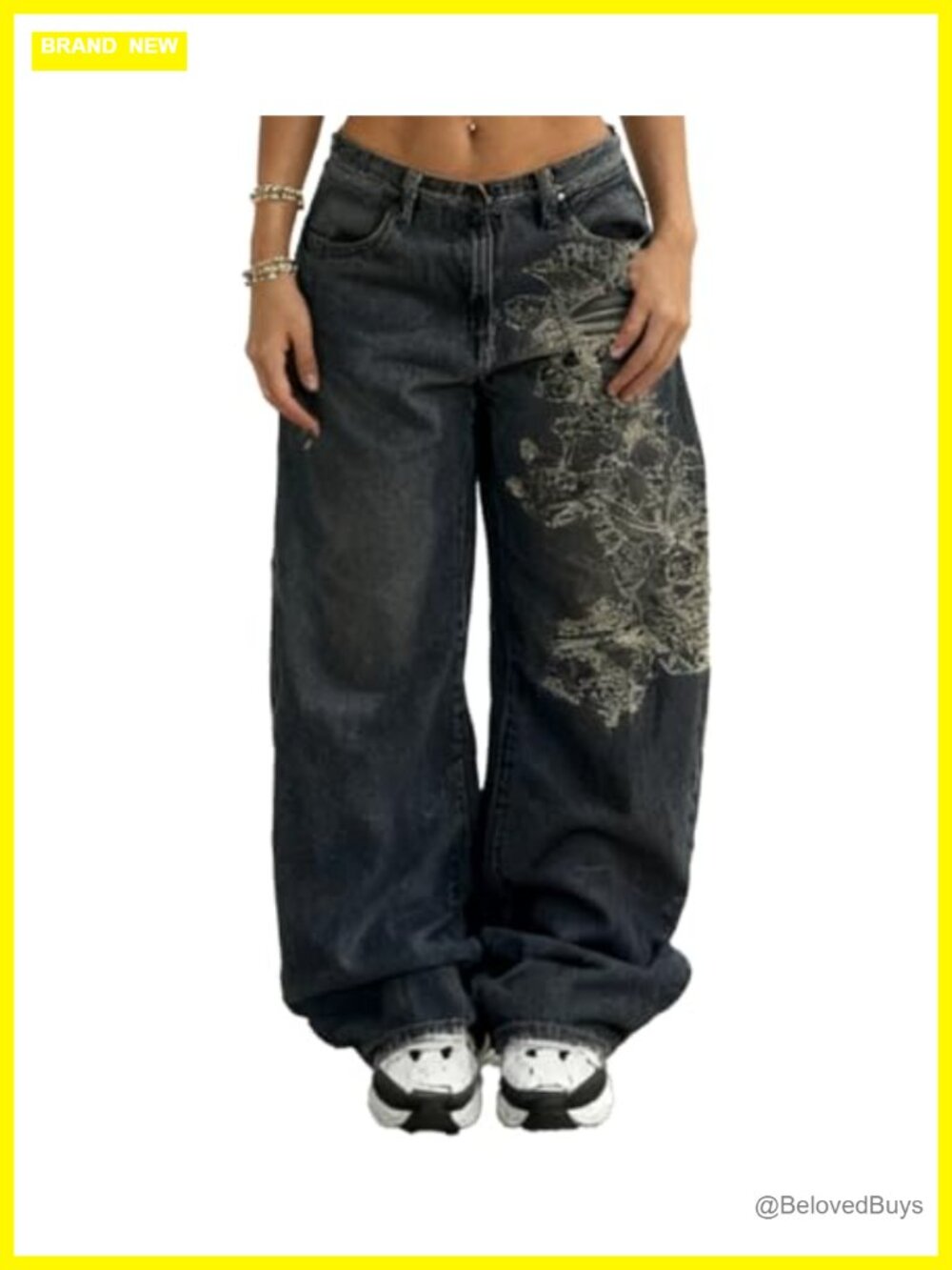 Y2K Baggy Wide Leg High Rise Jeans Dragon Print Streetwear Denim Pants